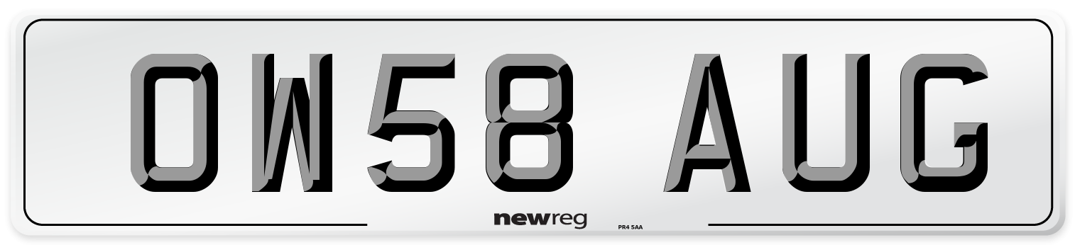OW58 AUG Number Plate from New Reg